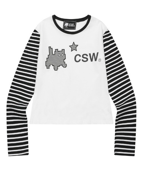 CATSAVETHEWORLD(キャットセーブザワールド)の「◇CATSAVETHEWORLD◇ブランド直輸入正規品/Mine キャットストライプ長袖Tシャツ Mine Cat Stripe Long Sleeve Tee(Tシャツ/カットソー・レディース・グレー/ブラック・FREE)」の11枚目の写真