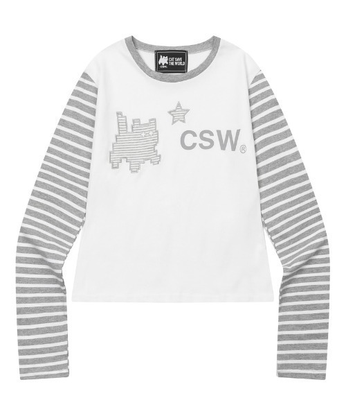 CATSAVETHEWORLD(キャットセーブザワールド)の「◇CATSAVETHEWORLD◇ブランド直輸入正規品/Mine キャットストライプ長袖Tシャツ Mine Cat Stripe Long Sleeve Tee(Tシャツ/カットソー・レディース・グレー/ブラック・FREE)」の13枚目の写真