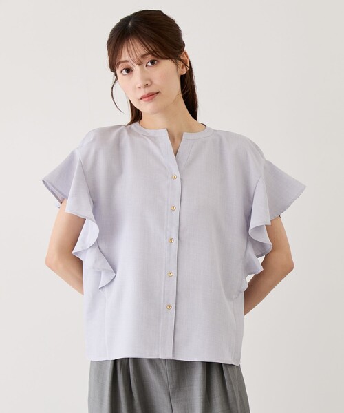 Jayro(ジャイロ)の「フリルバンドカラースキッパーシャツ(シャツ/ブラウス・レディース・ブラック系その他/グレー/ホワイト系その他2/ネイビー/ブルー系その他4・M)」の3枚目の写真
