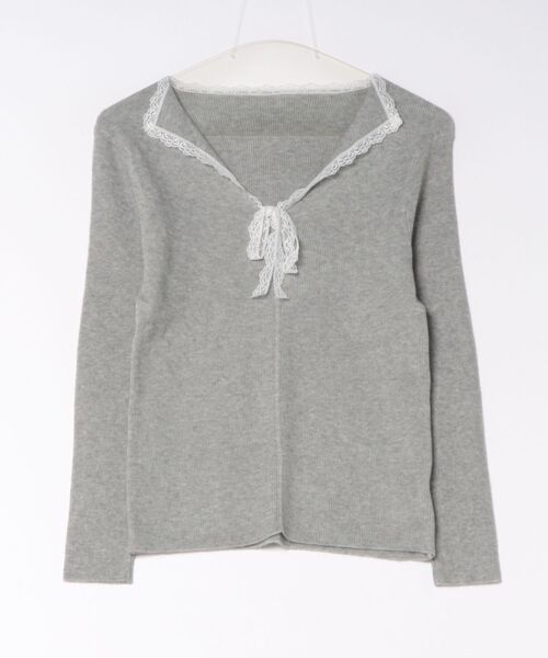 AsRiRe（アスリレイ）の「26aw 4色展開/レース付きvネックニット（ニット/セーター・レディース・ホワイト/レッド/グレー/ブラック・M）」の4枚目の写真