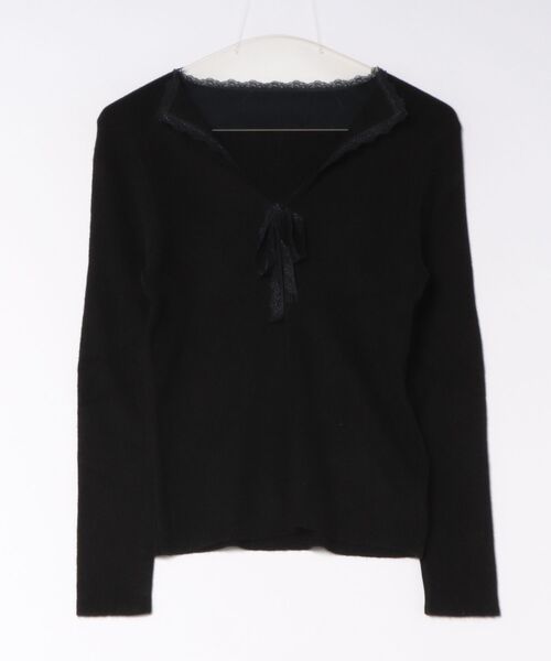 AsRiRe（アスリレイ）の「26aw 4色展開/レース付きvネックニット（ニット/セーター・レディース・ホワイト/レッド/グレー/ブラック・M）」の3枚目の写真