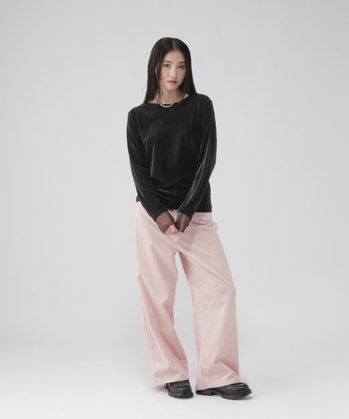 GLOBAL WORK(グローバルワーク)の「袖シアーベロア長袖T/1052816(Tシャツ/カットソー・レディース・ブラック/ダークブラウン/チャコールグレー・MEDIUM/LARGE)」の5枚目の写真