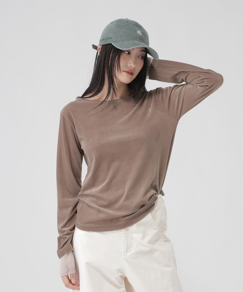 GLOBAL WORK(グローバルワーク)の「袖シアーベロア長袖T/1052816(Tシャツ/カットソー・レディース・ブラック/ダークブラウン/チャコールグレー・MEDIUM/LARGE)」の16枚目の写真