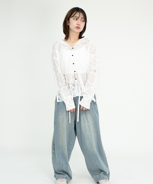 bashful base Oriental（バッシュフルベースオリエンタル）の「【bbO】ブロックレースフーデッドシャツブラウス（シャツ/ブラウス・レディース・ホワイト・FREE）」の2枚目の写真