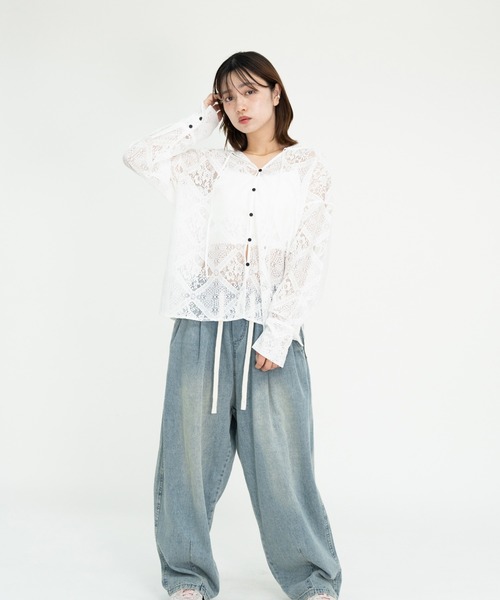 bashful base Oriental（バッシュフルベースオリエンタル）の「【bbO】ブロックレースフーデッドシャツブラウス（シャツ/ブラウス・レディース・ホワイト・FREE）」の3枚目の写真
