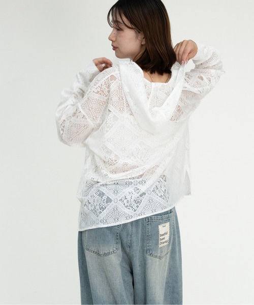 bashful base Oriental（バッシュフルベースオリエンタル）の「【bbO】ブロックレースフーデッドシャツブラウス（シャツ/ブラウス・レディース・ホワイト・FREE）」の9枚目の写真