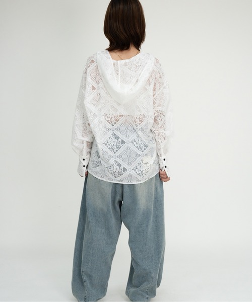 bashful base Oriental（バッシュフルベースオリエンタル）の「【bbO】ブロックレースフーデッドシャツブラウス（シャツ/ブラウス・レディース・ホワイト・FREE）」の11枚目の写真