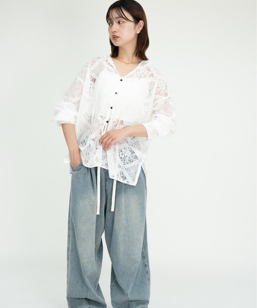 bashful base Oriental（バッシュフルベースオリエンタル）の「【bbO】ブロックレースフーデッドシャツブラウス（シャツ/ブラウス・レディース・ホワイト・FREE）」の12枚目の写真