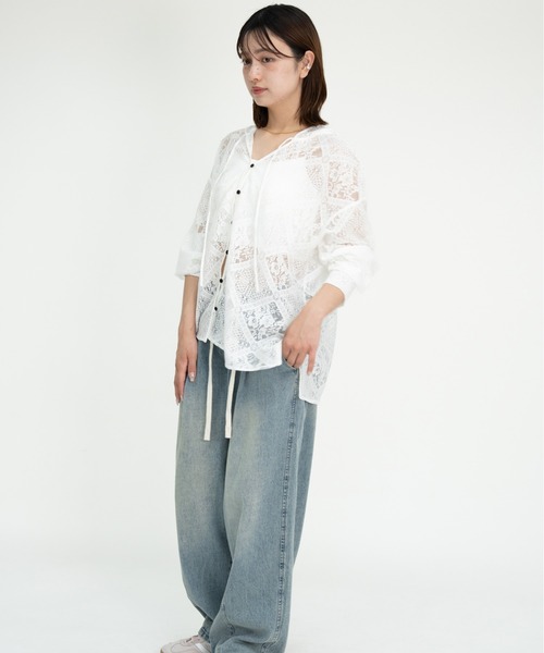 bashful base Oriental（バッシュフルベースオリエンタル）の「【bbO】ブロックレースフーデッドシャツブラウス（シャツ/ブラウス・レディース・ホワイト・FREE）」の13枚目の写真