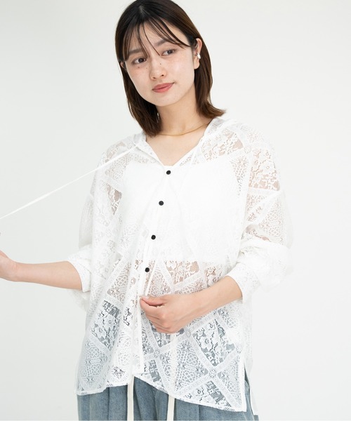 bashful base Oriental（バッシュフルベースオリエンタル）の「【bbO】ブロックレースフーデッドシャツブラウス（シャツ/ブラウス・レディース・ホワイト・FREE）」の14枚目の写真