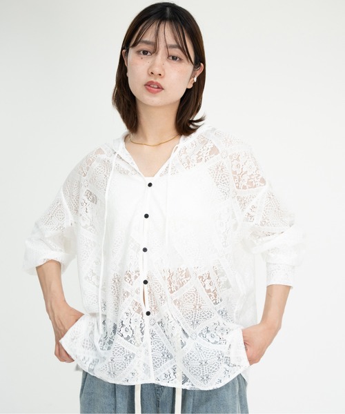 bashful base Oriental（バッシュフルベースオリエンタル）の「【bbO】ブロックレースフーデッドシャツブラウス（シャツ/ブラウス・レディース・ホワイト・FREE）」の15枚目の写真