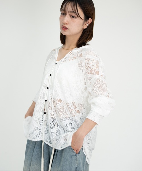 bashful base Oriental（バッシュフルベースオリエンタル）の「【bbO】ブロックレースフーデッドシャツブラウス（シャツ/ブラウス・レディース・ホワイト・FREE）」の16枚目の写真