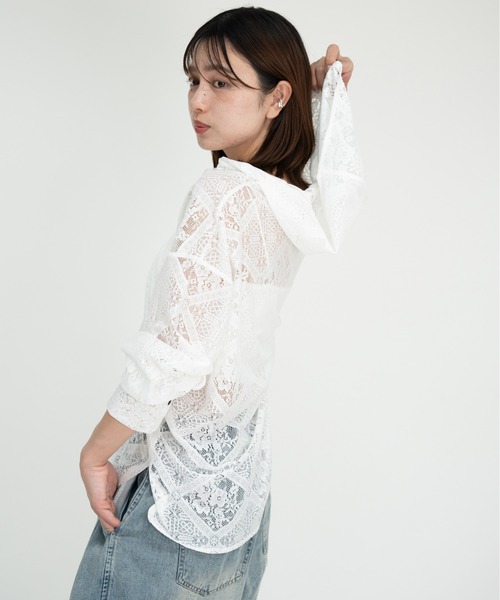 bashful base Oriental（バッシュフルベースオリエンタル）の「【bbO】ブロックレースフーデッドシャツブラウス（シャツ/ブラウス・レディース・ホワイト・FREE）」の17枚目の写真