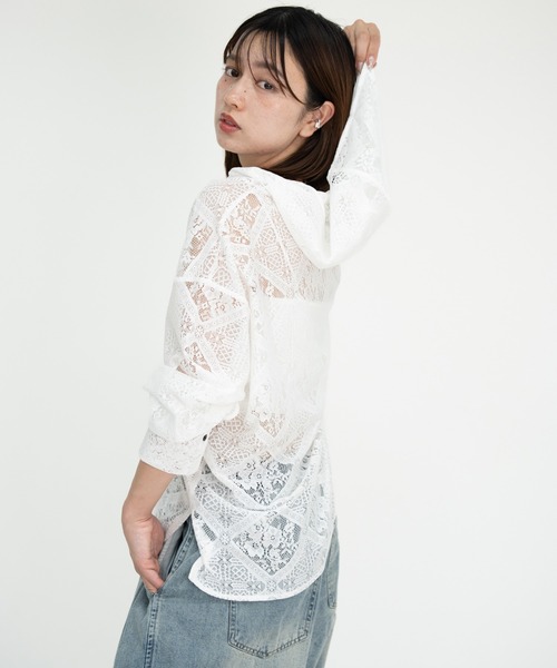 bashful base Oriental（バッシュフルベースオリエンタル）の「【bbO】ブロックレースフーデッドシャツブラウス（シャツ/ブラウス・レディース・ホワイト・FREE）」の18枚目の写真