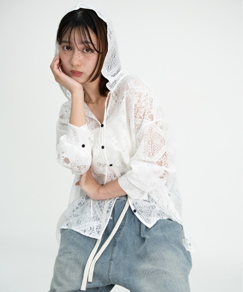 bashful base Oriental（バッシュフルベースオリエンタル）の「【bbO】ブロックレースフーデッドシャツブラウス（シャツ/ブラウス・レディース・ホワイト・FREE）」の10枚目の写真
