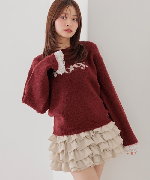 Heather(ヘザー)の「レーストリムジャガードロゴニット 1077810(ニット/セーター・レディース・ブラウン/グレー/ピンク/バーガンディー・FREE)」の1枚目の写真