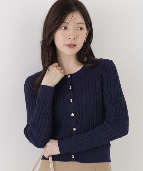 PROPORTION BODY DRESSING(プロポーションボディドレッシング)の「<a>ケーブルニットカーディガン / 1216274002(カーディガン/ボレロ・レディース・ボルドー/ホワイト系その他/ネイビー・FREE)」の2枚目の写真