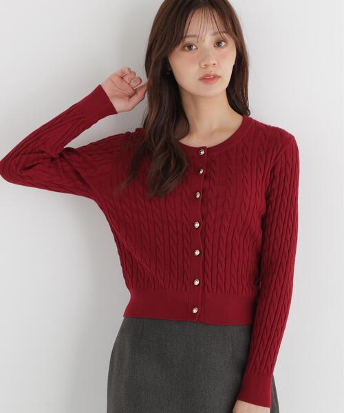 PROPORTION BODY DRESSING(プロポーションボディドレッシング)の「<a>ケーブルニットカーディガン / 1216274002(カーディガン/ボレロ・レディース・ボルドー/ホワイト系その他/ネイビー・FREE)」の3枚目の写真