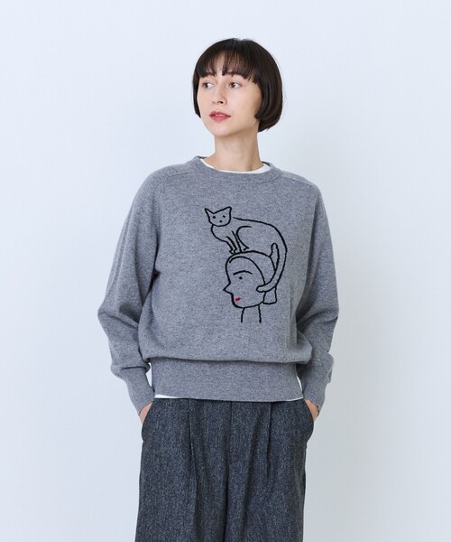 LOISIR(ロワズィール)の「《塩川いづみさんコラボ》ウールインターシャプルオーバー(ニット/セーター・レディース・グレー/ベージュ・FREE)」の2枚目の写真