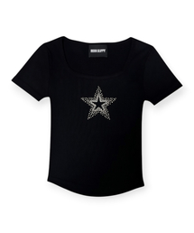 Crystal Star Square Neck Tee (Black)