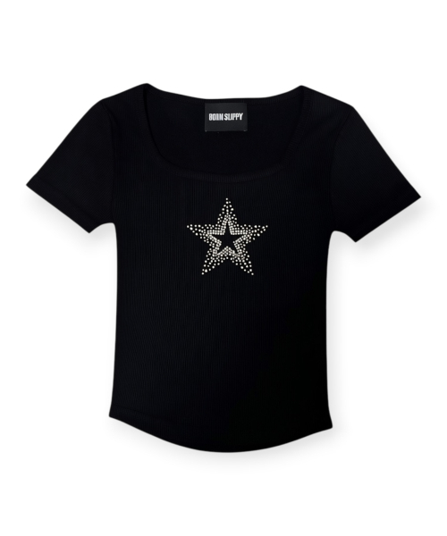 BORN SLIPPY(ボーンスリッピー)の「Crystal Star Square Neck Tee (Black)(Tシャツ/カットソー・レディース・その他・FREE)」の1枚目の写真