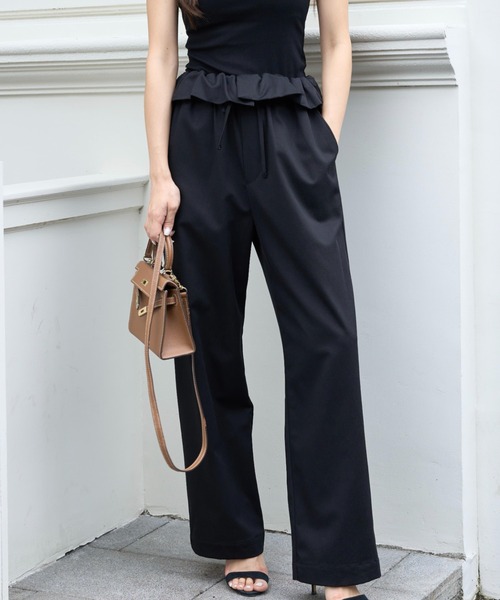 BIRTHDAY BASH(バースデイバッシュ)の「2WAY FRILL WAIST PANTS(2ウェイフルルウエストパンツ)(その他パンツ・レディース・ベージュ/ブラック・FREE)」の1枚目の写真