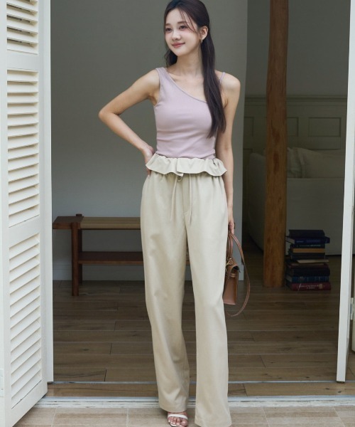 BIRTHDAY BASH(バースデイバッシュ)の「2WAY FRILL WAIST PANTS(2ウェイフルルウエストパンツ)(その他パンツ・レディース・ベージュ/ブラック・FREE)」の14枚目の写真