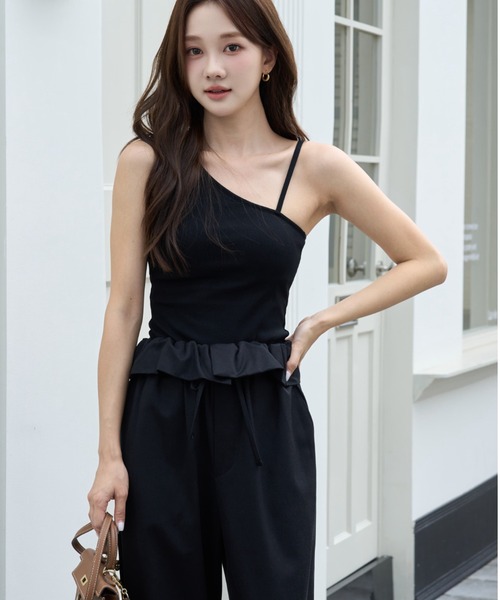 BIRTHDAY BASH(バースデイバッシュ)の「2WAY FRILL WAIST PANTS(2ウェイフルルウエストパンツ)(その他パンツ・レディース・ベージュ/ブラック・FREE)」の5枚目の写真