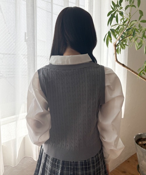 WEGO（ウィゴー）の「WEGO/【26年秋冬新作】ベストドッキングシャツ（シャツ/ブラウス・レディース・ネイビー/グレー・FREE）」の11枚目の写真