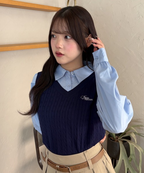 WEGO（ウィゴー）の「WEGO/【26年秋冬新作】ベストドッキングシャツ（シャツ/ブラウス・レディース・ネイビー/グレー・FREE）」の13枚目の写真