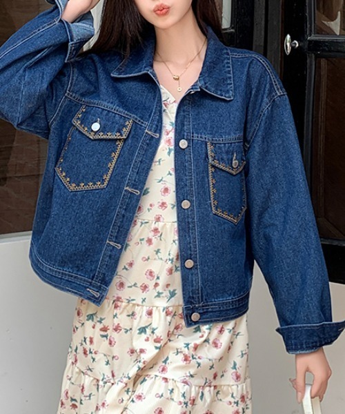 AMAJI(アマジ)の「刺繍 オーバーサイズ デニムジャケット(デニムジャケット・レディース・ブルー/ライトブルー・SMALL/MEDIUM/X-LARGE/LARGE)」の1枚目の写真