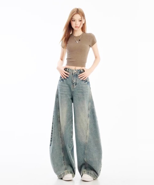 Ritzy(リッツィー)の「サイド切替ルーズカーブ・バルーンデニム(デニムパンツ・レディース・ブルー・LARGE/MEDIUM)」の2枚目の写真