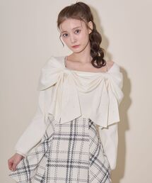 キラキラダブルリボンオフショルニット