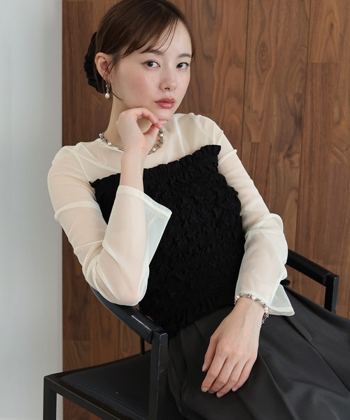 J by blue(ジェイバイブルー)の「シャーリングビスチェドッキングカットソー(Tシャツ/カットソー・レディース・ブラック/ベージュ/ブラウン・MEDIUM)」の3枚目の写真