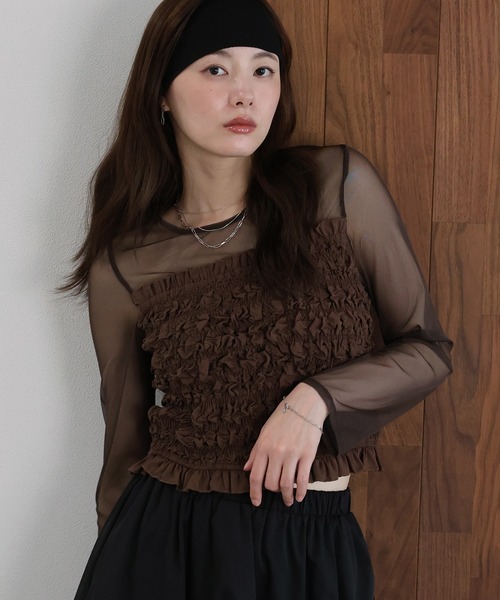 J by blue(ジェイバイブルー)の「シャーリングビスチェドッキングカットソー(Tシャツ/カットソー・レディース・ブラック/ベージュ/ブラウン・MEDIUM)」の2枚目の写真