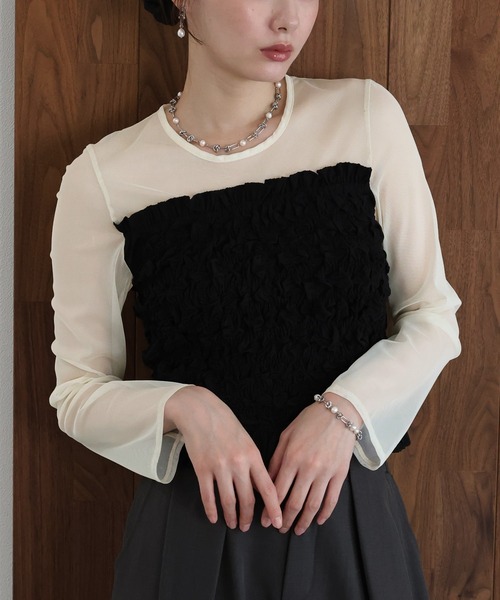 J by blue(ジェイバイブルー)の「シャーリングビスチェドッキングカットソー(Tシャツ/カットソー・レディース・ブラック/ベージュ/ブラウン・MEDIUM)」の4枚目の写真