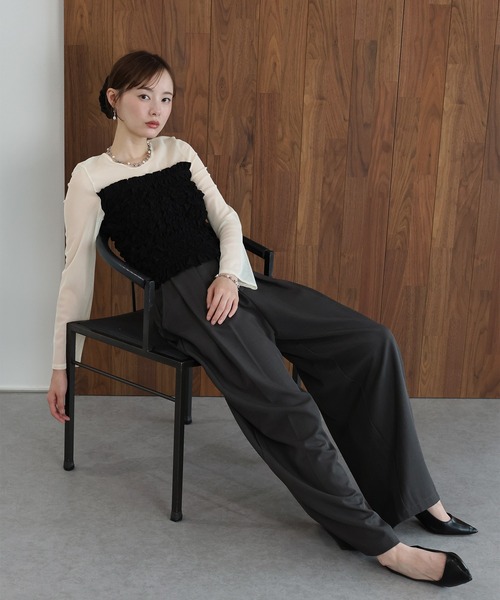 J by blue(ジェイバイブルー)の「シャーリングビスチェドッキングカットソー(Tシャツ/カットソー・レディース・ブラック/ベージュ/ブラウン・MEDIUM)」の5枚目の写真