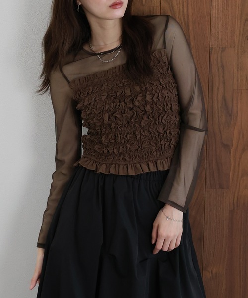 J by blue(ジェイバイブルー)の「シャーリングビスチェドッキングカットソー(Tシャツ/カットソー・レディース・ブラック/ベージュ/ブラウン・MEDIUM)」の7枚目の写真