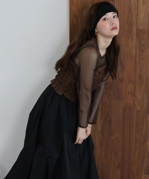 J by blue(ジェイバイブルー)の「シャーリングビスチェドッキングカットソー(Tシャツ/カットソー・レディース・ブラック/ベージュ/ブラウン・MEDIUM)」の8枚目の写真