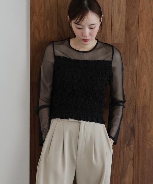 J by blue(ジェイバイブルー)の「シャーリングビスチェドッキングカットソー(Tシャツ/カットソー・レディース・ブラック/ベージュ/ブラウン・MEDIUM)」の9枚目の写真