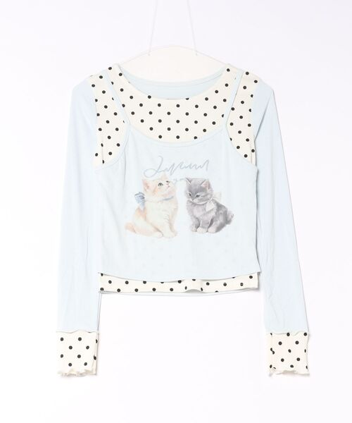 HALEY PESCA(ヘーリーペスカ)の「HALEY PESCA/キャットプリント ドットレイヤード風 長袖トップス(Tシャツ/カットソー・レディース・ベージュ/ライトブルー/グレー/ホワイト・FREE)」の4枚目の写真