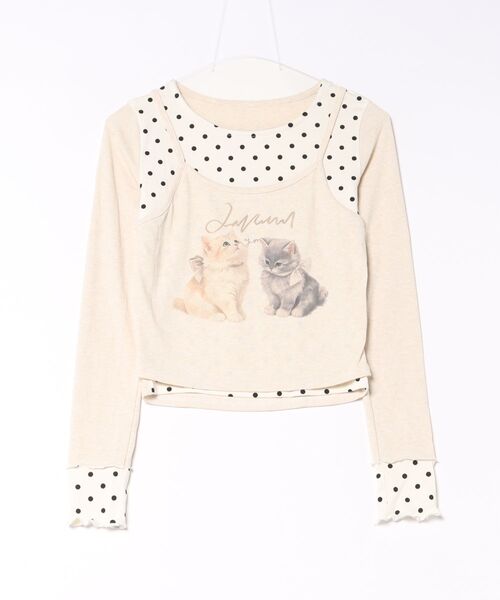 HALEY PESCA(ヘーリーペスカ)の「HALEY PESCA/キャットプリント ドットレイヤード風 長袖トップス(Tシャツ/カットソー・レディース・ベージュ/ライトブルー/グレー/ホワイト・FREE)」の10枚目の写真