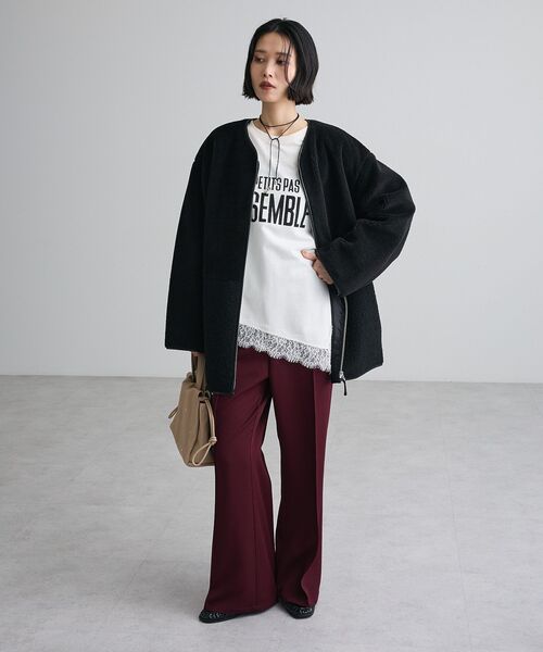 Green　Parks（グリーンパークス）の「レースドッキングロゴ裏毛プルオーバー（Tシャツ/カットソー・レディース・オフホワイト/チャコールグレー/サックスブルー・FREE）」の4枚目の写真