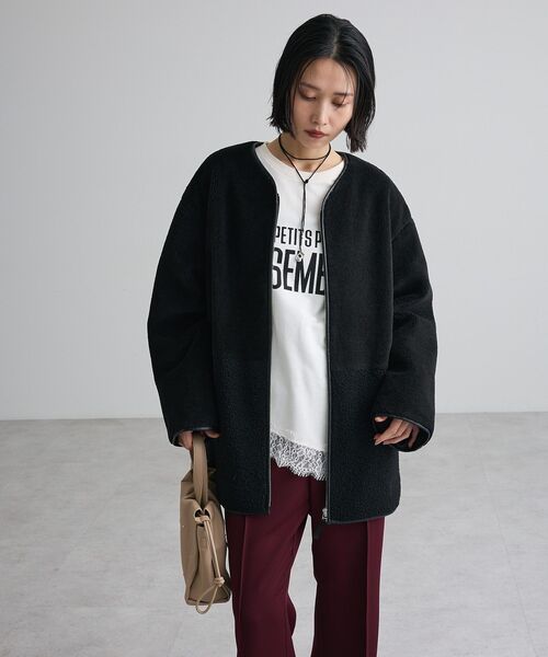 Green　Parks（グリーンパークス）の「レースドッキングロゴ裏毛プルオーバー（Tシャツ/カットソー・レディース・オフホワイト/チャコールグレー/サックスブルー・FREE）」の5枚目の写真