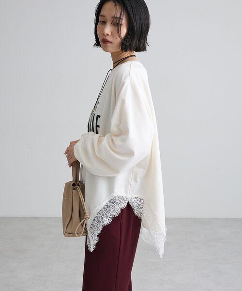 Green　Parks（グリーンパークス）の「レースドッキングロゴ裏毛プルオーバー（Tシャツ/カットソー・レディース・オフホワイト/チャコールグレー/サックスブルー・FREE）」の7枚目の写真