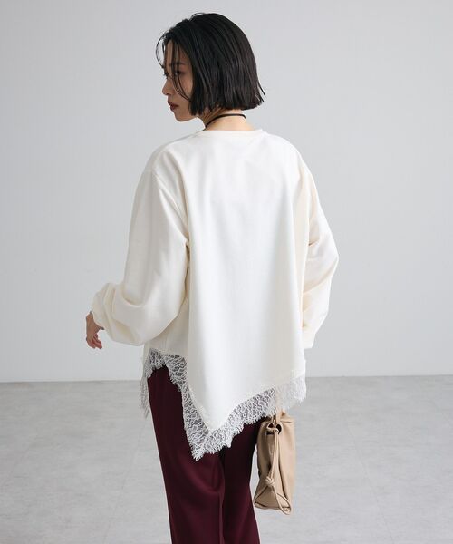 Green　Parks（グリーンパークス）の「レースドッキングロゴ裏毛プルオーバー（Tシャツ/カットソー・レディース・オフホワイト/チャコールグレー/サックスブルー・FREE）」の8枚目の写真
