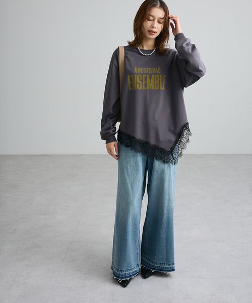 Green　Parks（グリーンパークス）の「レースドッキングロゴ裏毛プルオーバー（Tシャツ/カットソー・レディース・オフホワイト/チャコールグレー/サックスブルー・FREE）」の12枚目の写真