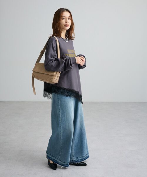 Green　Parks（グリーンパークス）の「レースドッキングロゴ裏毛プルオーバー（Tシャツ/カットソー・レディース・オフホワイト/チャコールグレー/サックスブルー・FREE）」の13枚目の写真