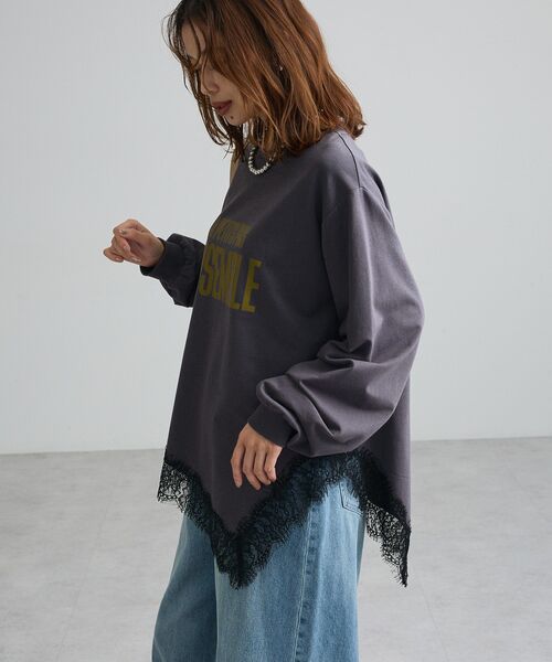 Green　Parks（グリーンパークス）の「レースドッキングロゴ裏毛プルオーバー（Tシャツ/カットソー・レディース・オフホワイト/チャコールグレー/サックスブルー・FREE）」の16枚目の写真
