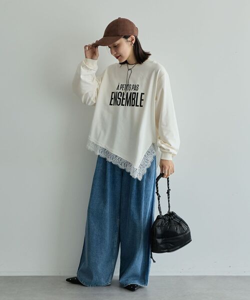 Green　Parks（グリーンパークス）の「レースドッキングロゴ裏毛プルオーバー（Tシャツ/カットソー・レディース・オフホワイト/チャコールグレー/サックスブルー・FREE）」の18枚目の写真